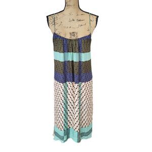 Konrad & Joseph high-low blue patterned strappy dress, size small